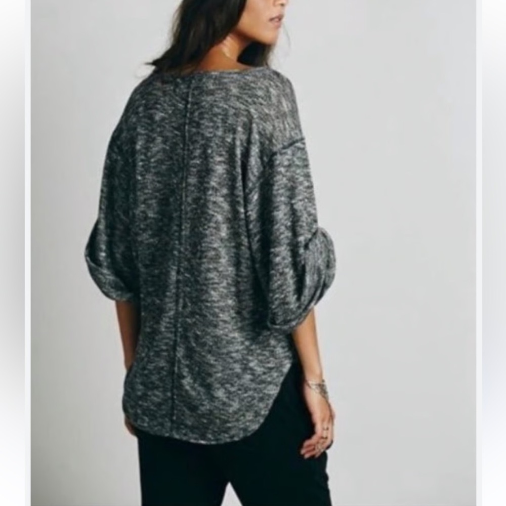 FREE PEOPLE BEACH "Nani" Casual Boho Marled Knit Oversized Scoop Neck B/W Top S